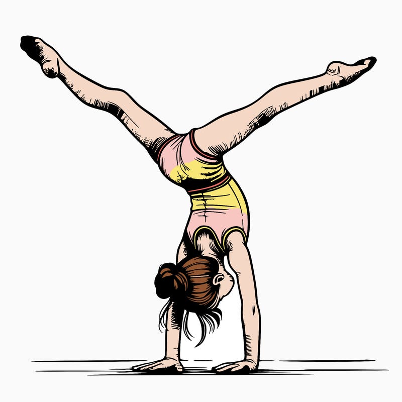 realistic gymnastic hand stand girl in four splits
