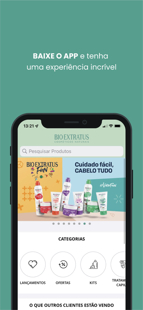 Bio Extratus - Bio Extratus mobile app home screen showing natural hair care product categories
