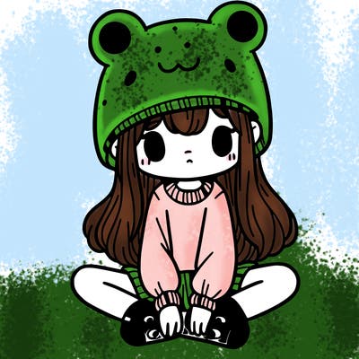 a girl wearing a frog hat and some frog socks