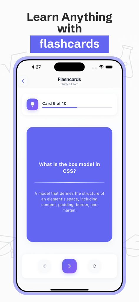 学生の学習のためにCSSボックスモデルを説明するデジタルフラッシュカードがスマートフォン画面に表示されています