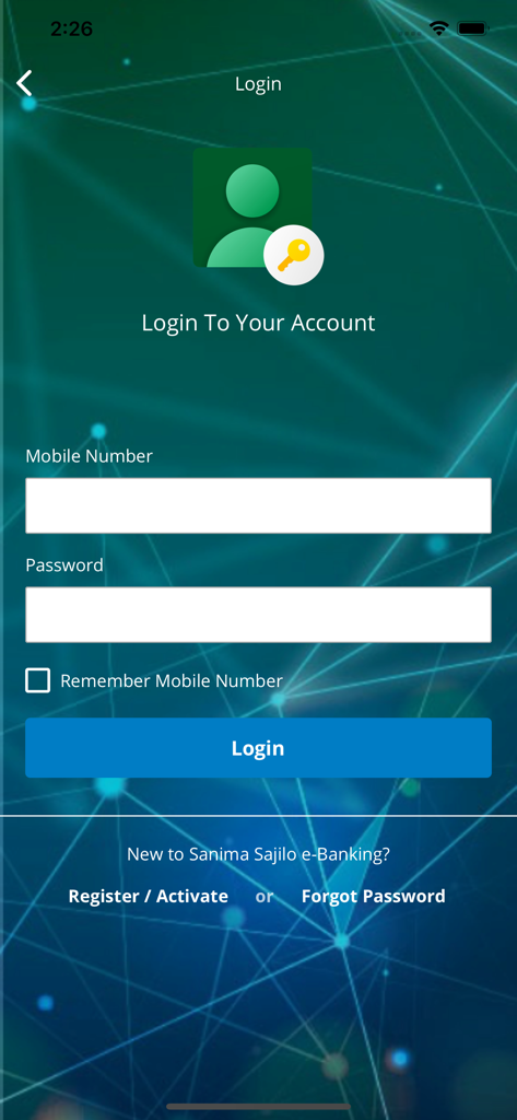 Sanima Sajilo e-Banking - Sanima Sajilo e-Banking mobile app login screen