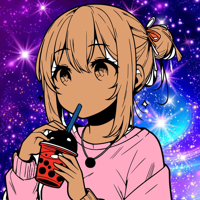 manga character drinking boba