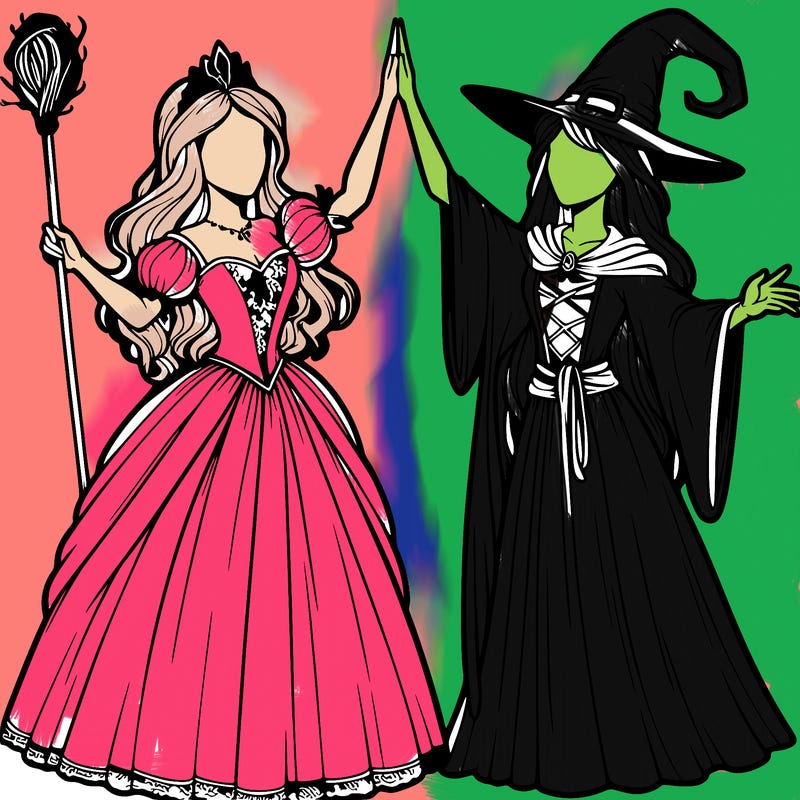 detailed realistic split of a princess and a witch