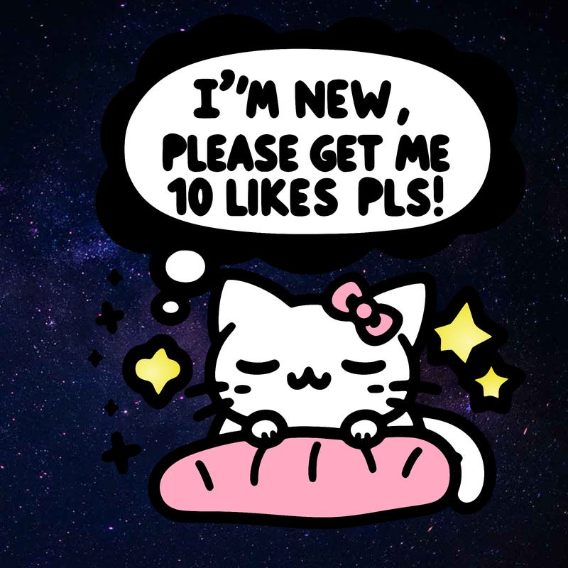 kitty taking a nap dream talking and saying "i'm new, please get me at least 10 likes pls!!"