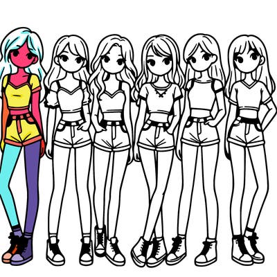 a group of girls wearing crop tops and shorts