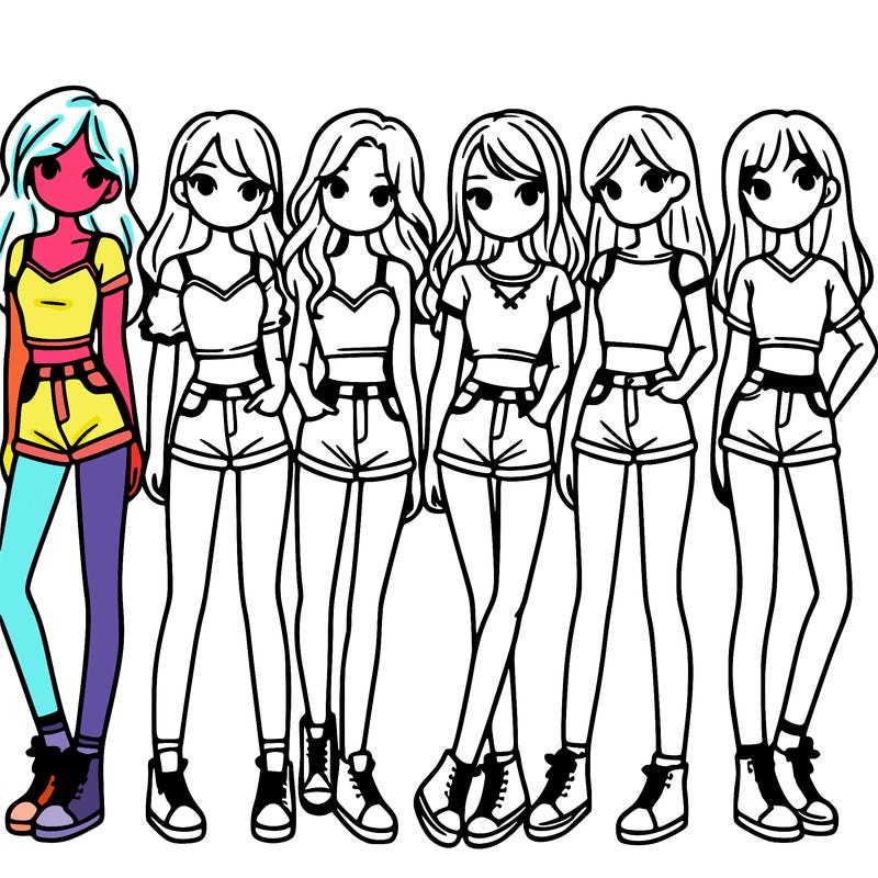 a group of girls wearing crop tops and shorts