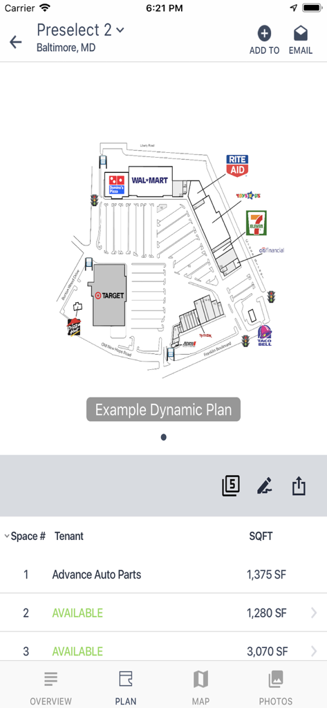 Property Capsule - Interactive commercial real estate site plan showing retail tenants and available spaces