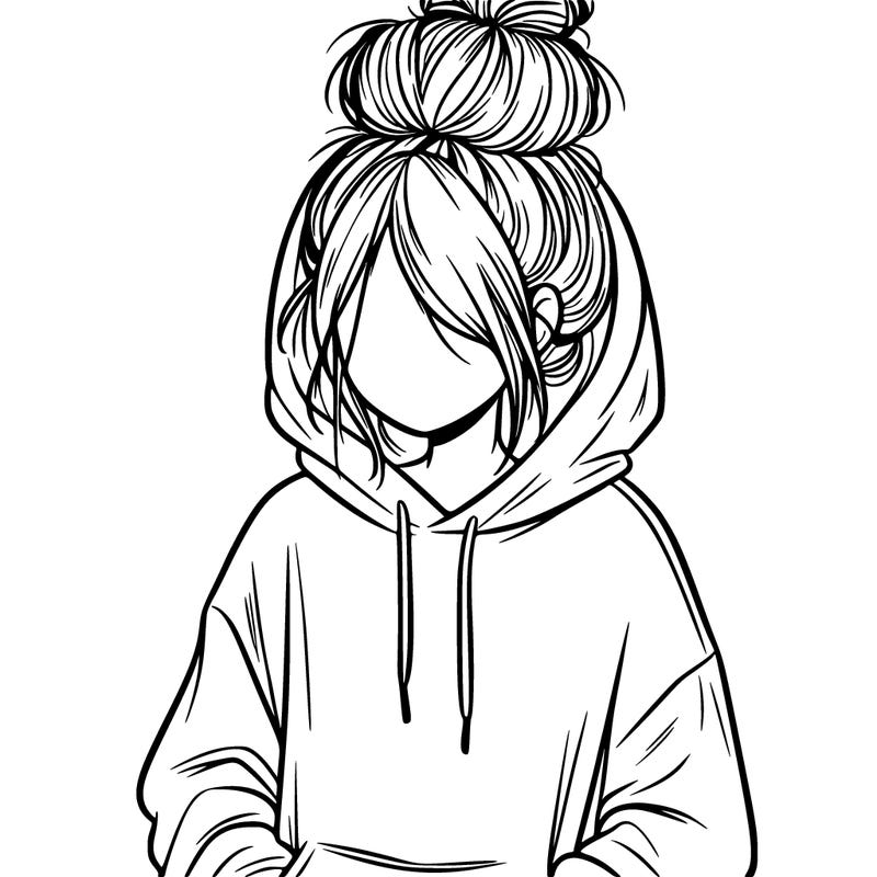 girl in oversized hoodie and messy bun