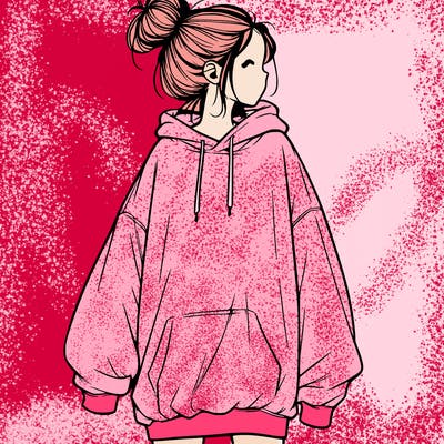 realistic girl with a oversized sweatshirt on and a bun