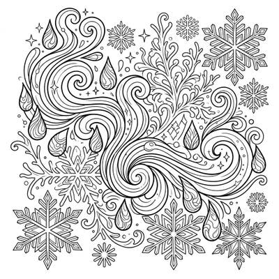 Discover a unique coloring experience where the warmth of resinous fragrances meets the crisp beauty of winter. This intricate design invites you to explore a soothing blend of aromatic swirls and delicate snowflakes.