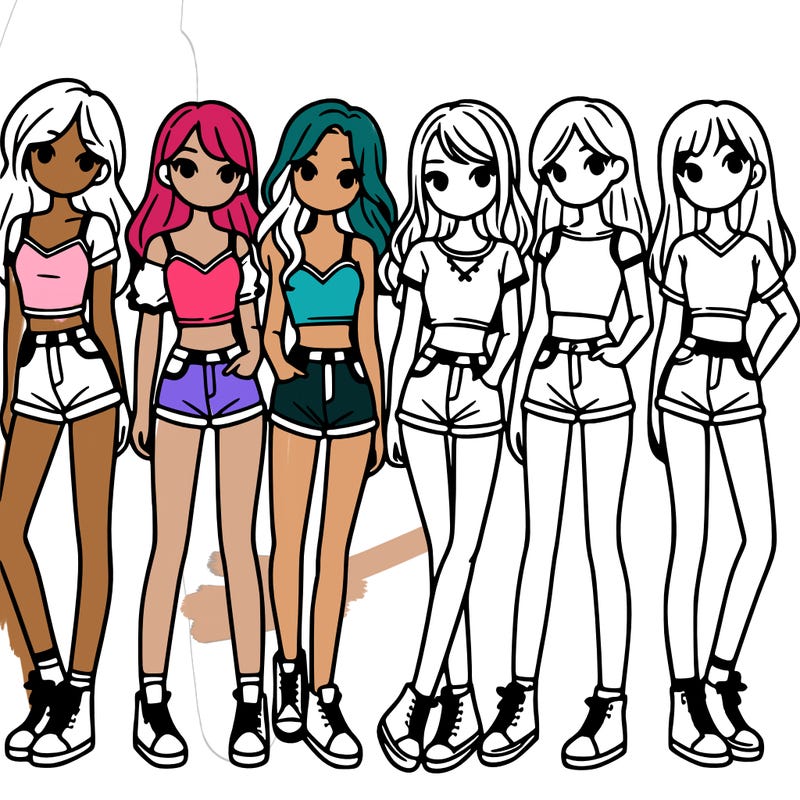 a group of girls wearing crop tops and shorts