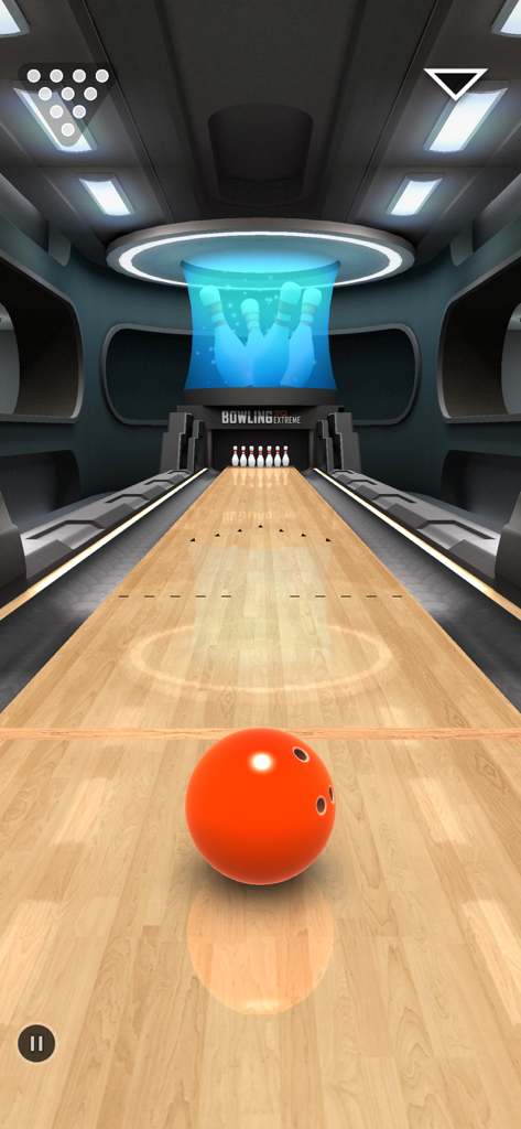 Bowling 3D Extreme - Bola de boliche laranja em uma pista de madeira 3D realista