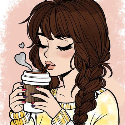 realistic girl drinking coffee