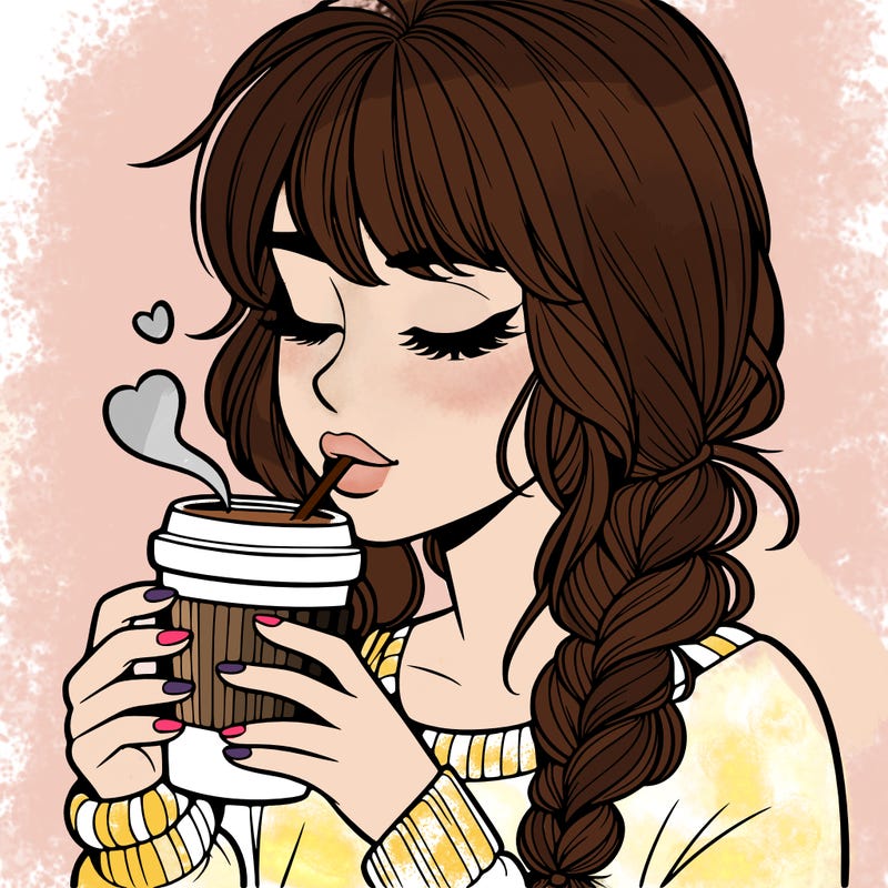 realistic girl drinking coffee