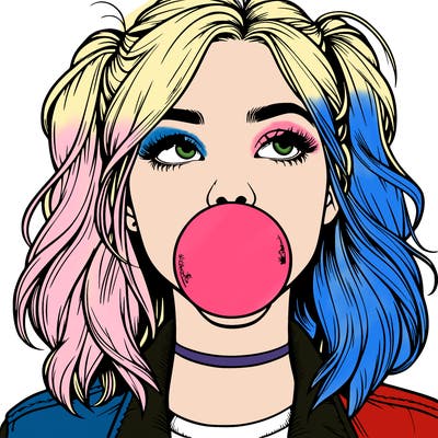 realististic girl blowing bubble -gum