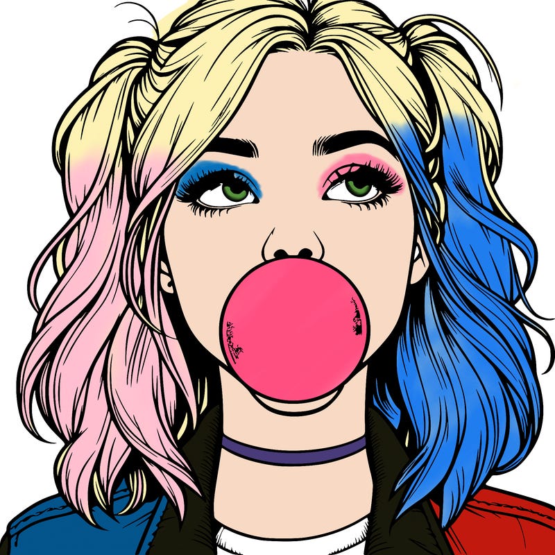 realististic girl blowing bubble -gum