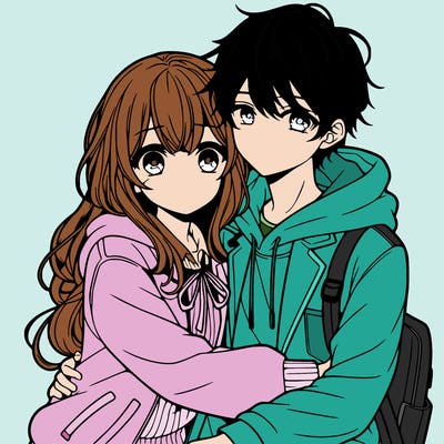 anime girl and boy hugging