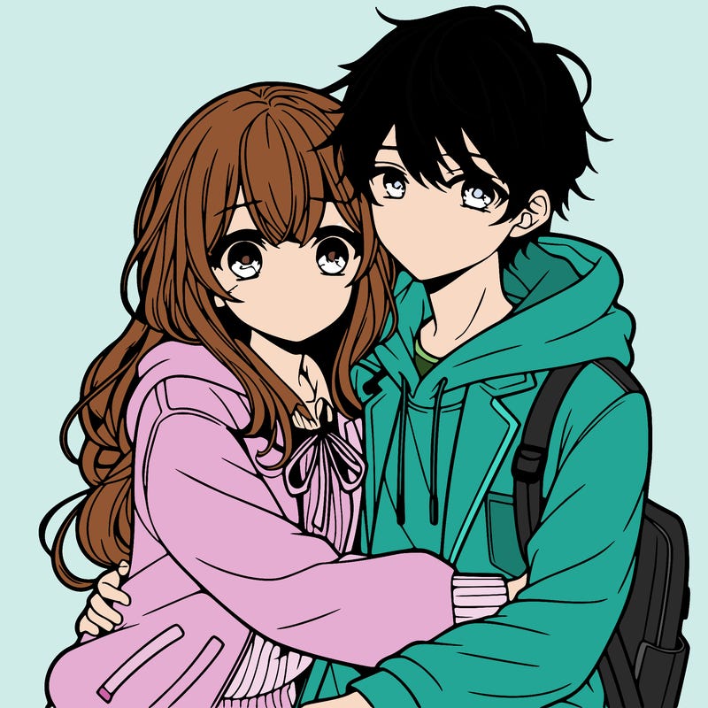 anime girl and boy hugging