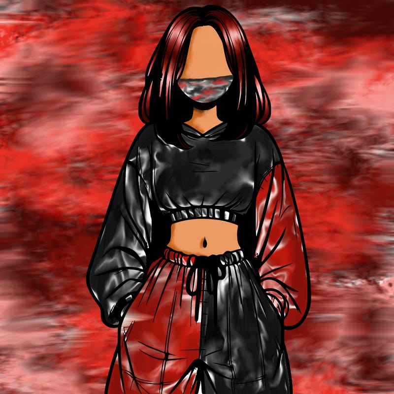 realistic girl faceless with baggy pants and a crop top