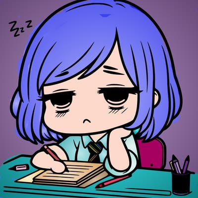 tired chibi girl at a desk