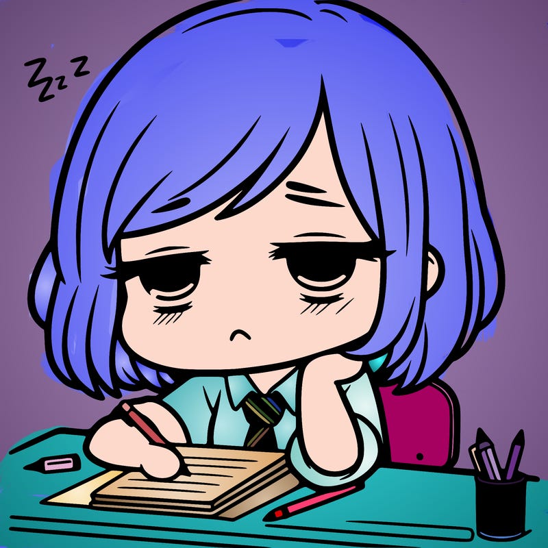tired chibi girl at a desk
