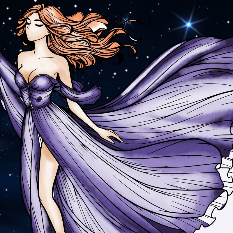 realistic woman in dress flowing the the wind