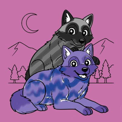2 wolves together one on top of the other