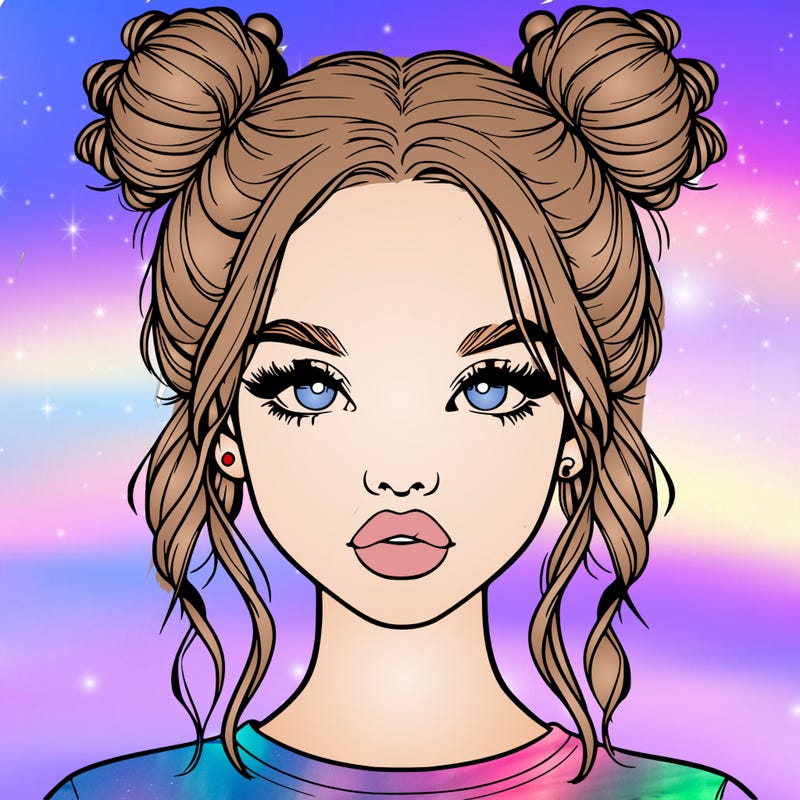 realistic girl with two buns in hair and lips