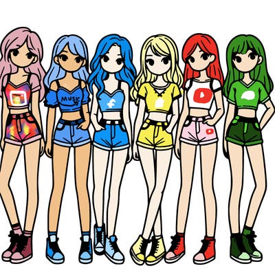 a group of girls wearing crop tops and shorts
