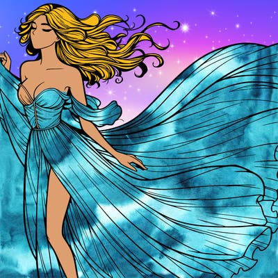 realistic woman in dress flowing the the wind