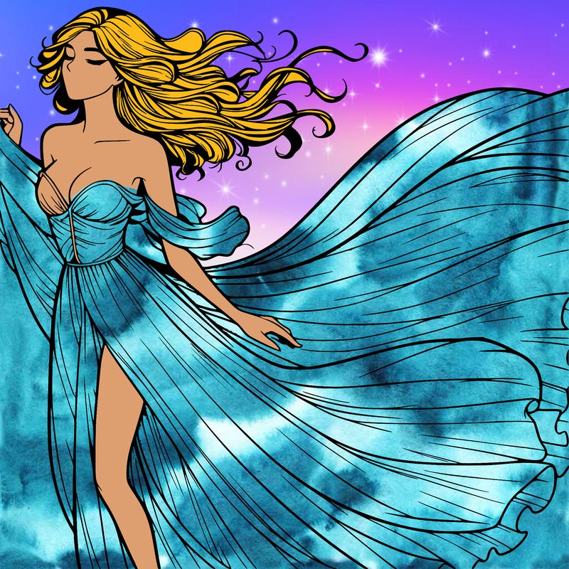 realistic woman in dress flowing the the wind