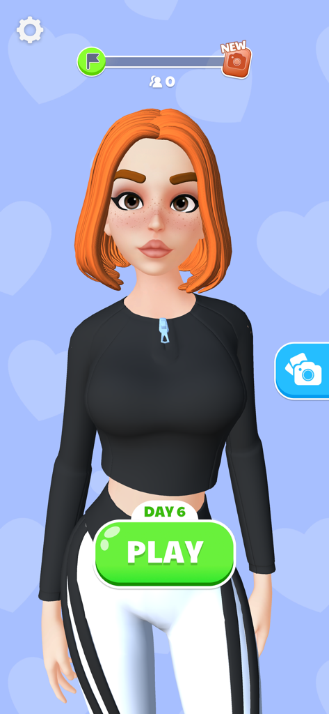 Bra Maker - 브라 메이커 게임 시작 화면에 있는 주황색 머리를 가진 세련된 여성 캐릭터