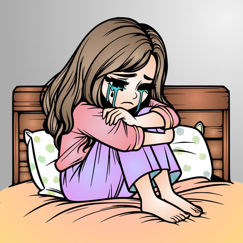 realistic girl crying on her bed over a break up