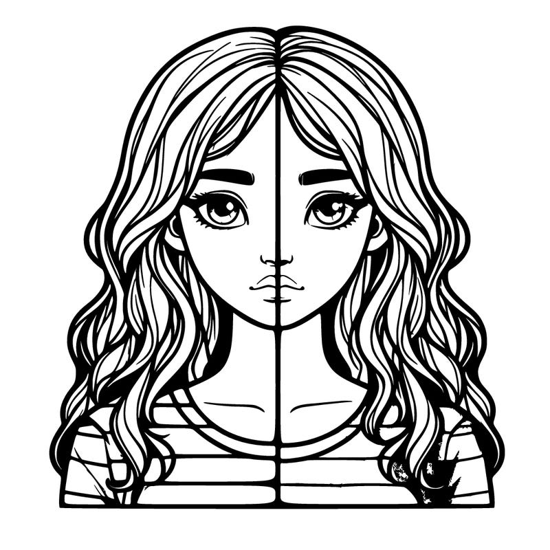 realistic girl split 2 side