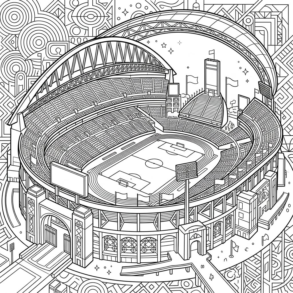 Stadiums Coloring Page: Grand Architectural Venues — Color Pop