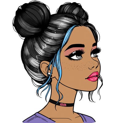 realistic girl with buns on the top of her head