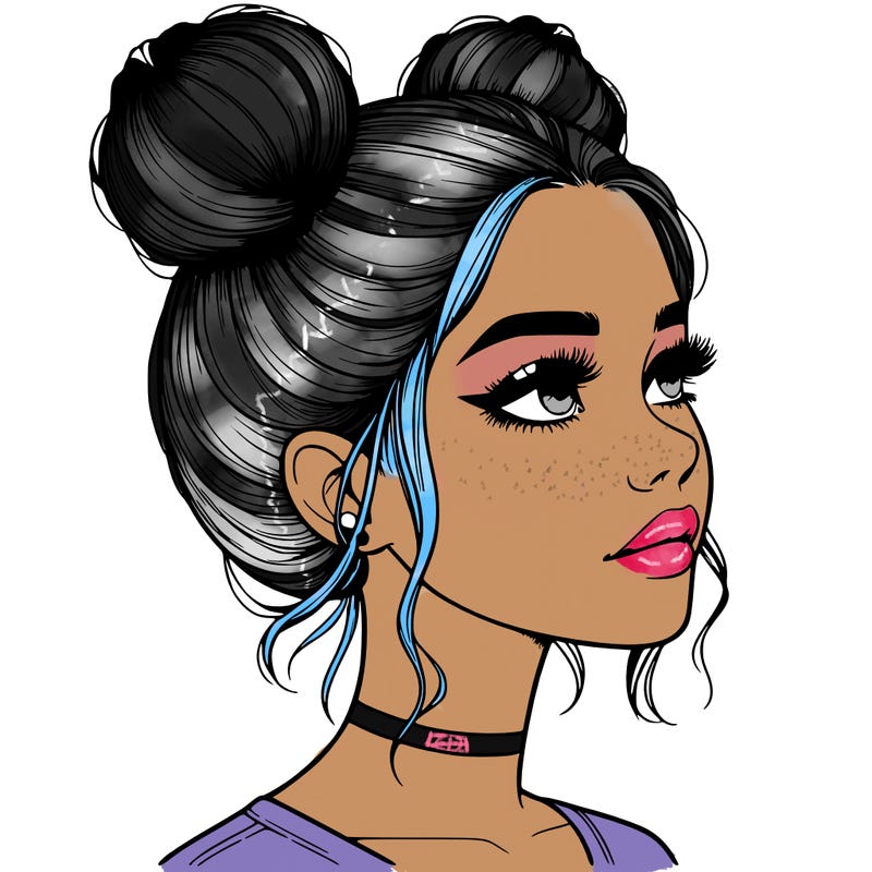 realistic girl with buns on the top of her head