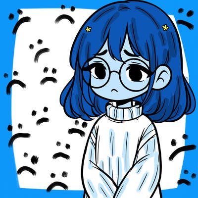 sad girl with glasses in a sweater