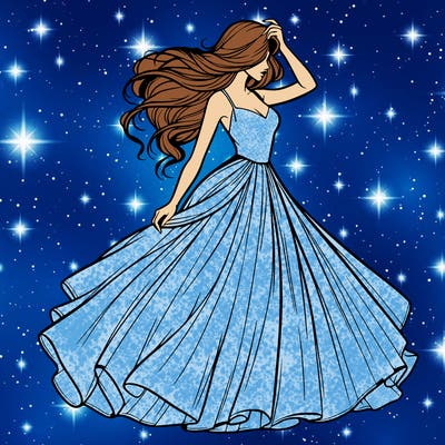 realistic woman with dress flowing in the wind