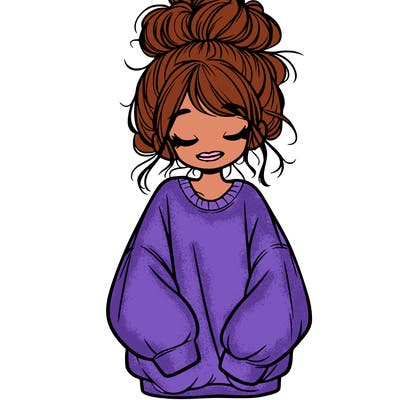 girl with baggy sweatshirt and messy bun