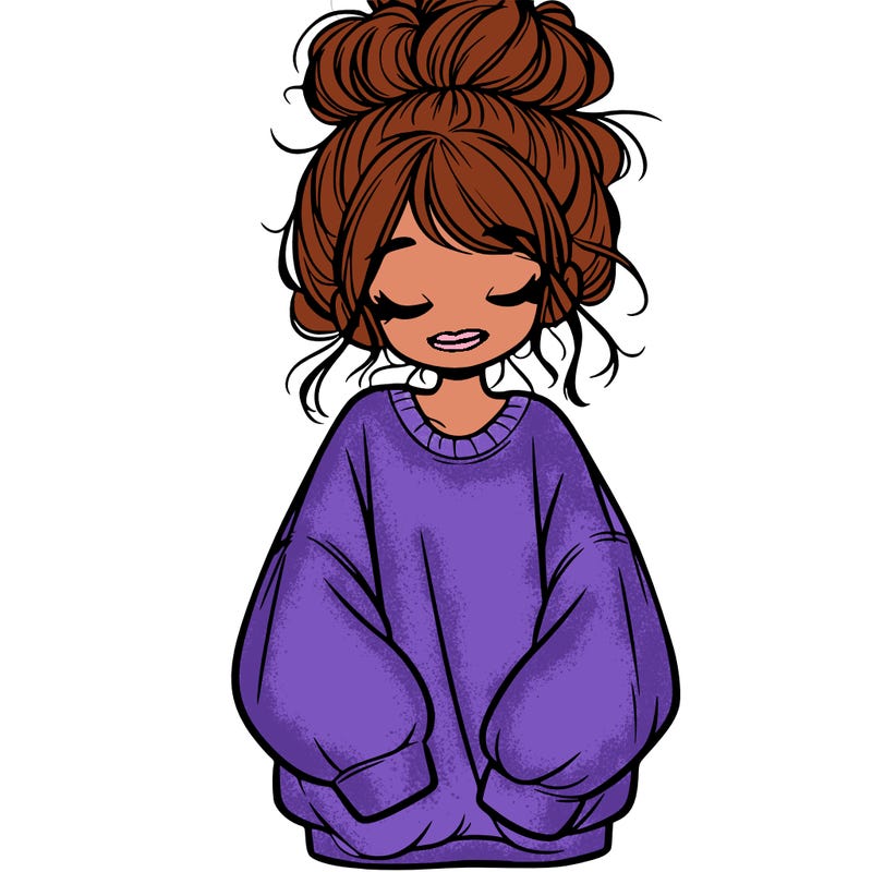 girl with baggy sweatshirt and messy bun