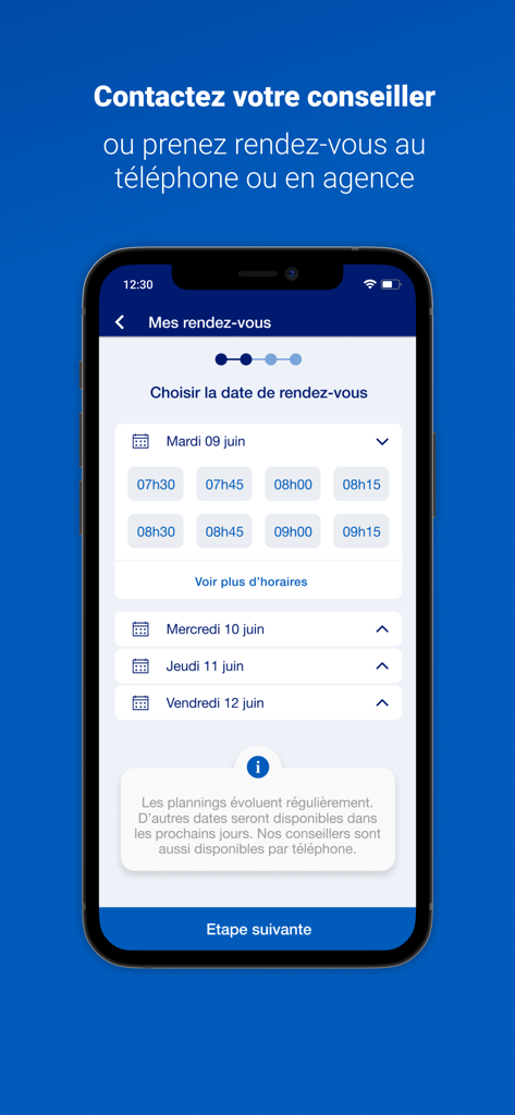 EDF Dom & Corse - Interface of the EDF Dom and Corse app for scheduling a telephone or in-person appointment with a consultant