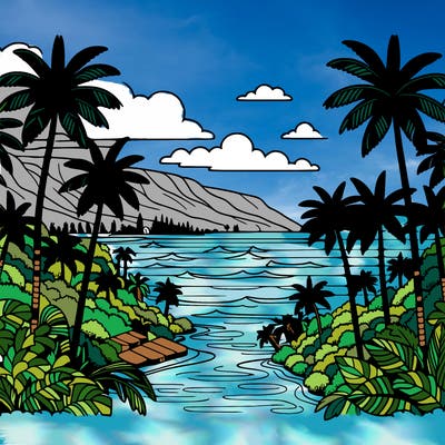 view of the ocean in hawaii lots of palm trees and beautiful view