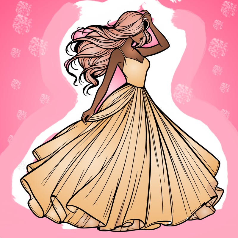 realistic woman with dress flowing in the wind