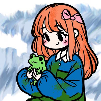 girl with long hair and a oversized shirt. and she is holding a frog