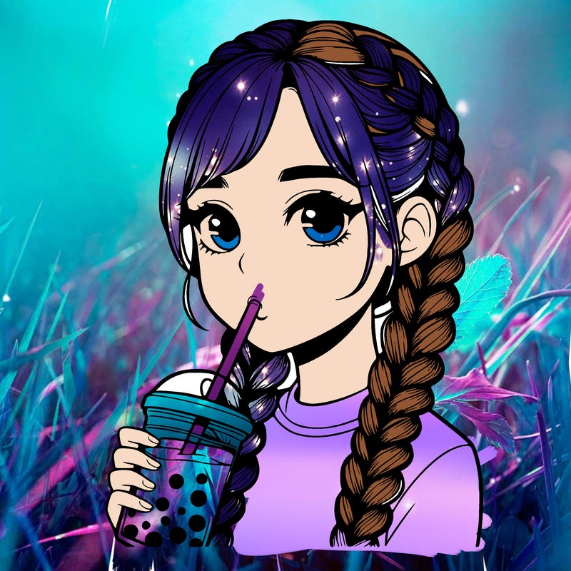 realistic girl with braided hair drinking boba