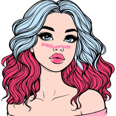 realistic girl with wavy hair and lips