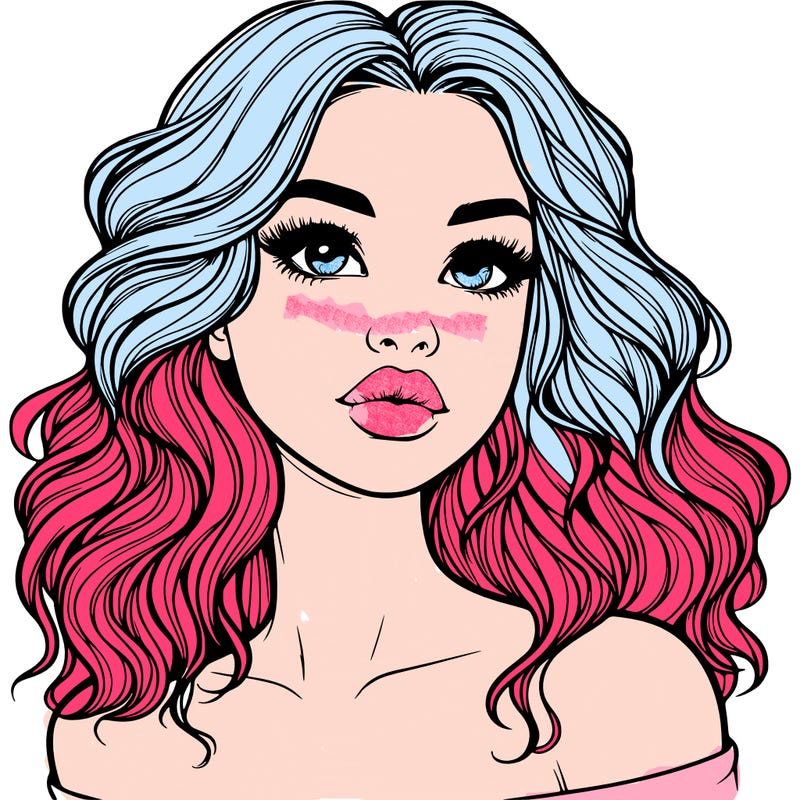 realistic girl with wavy hair and lips