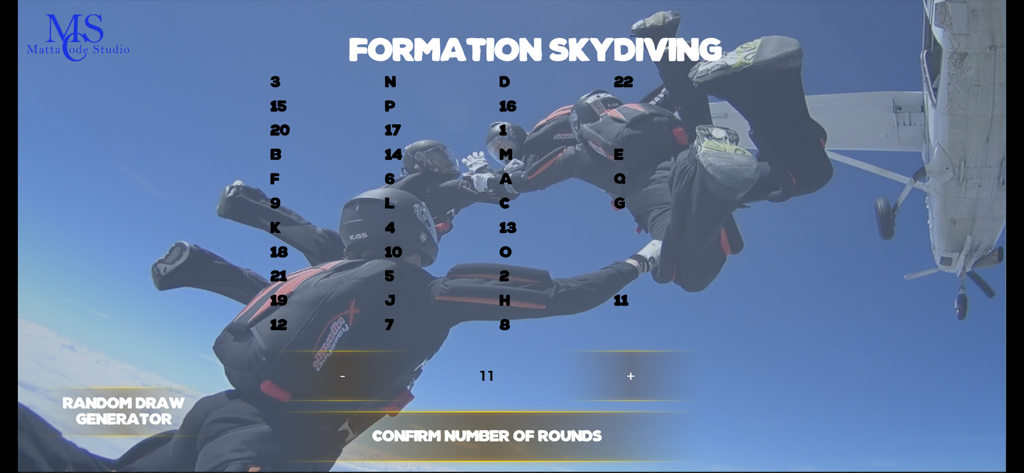 FS Formation Skydiving - Interface of the random draw generator for competitive formation skydiving rounds