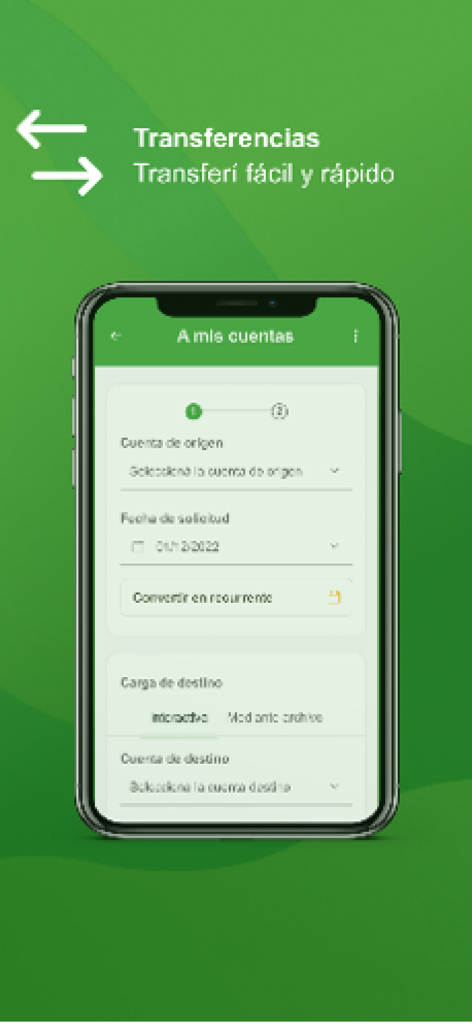 Pampa Digital - Empresas - Display dello smartphone dell'app Pampa Digital Empresas che mostra una schermata di configurazione del trasferimento.